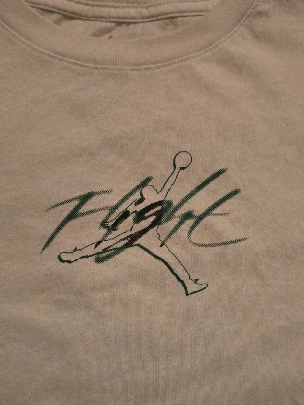 Jordan White Short Sleeve Tee with Green Jumpman Script